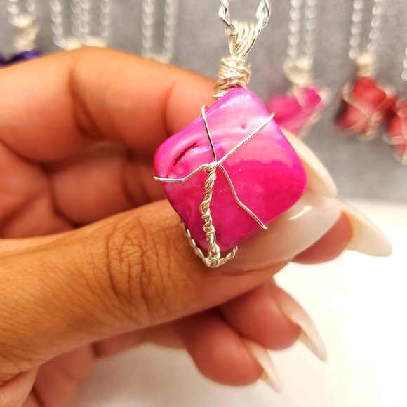 Wire Wrapped Colored Stone Necklace - Picture 2 of 3